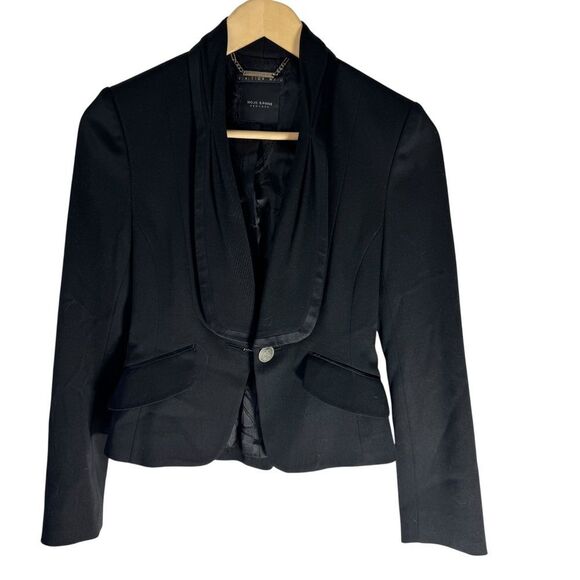 Mojo S. Phine X Finition Main Women's Tuxedo Styled Black Wool Blend Blazer Sz M - Picture 1 of 12
